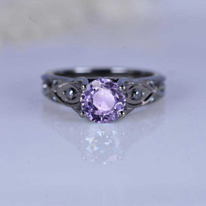 14K Black Gold Purple Sapphire Celtic Engagement Ring