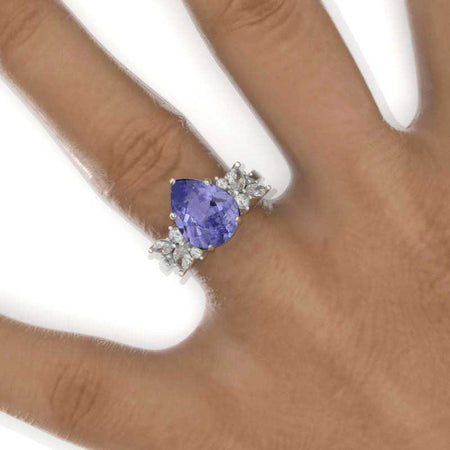 3 Carat Pear Purple Sapphire Cluster 14K White Gold Floral  Engagement Ring