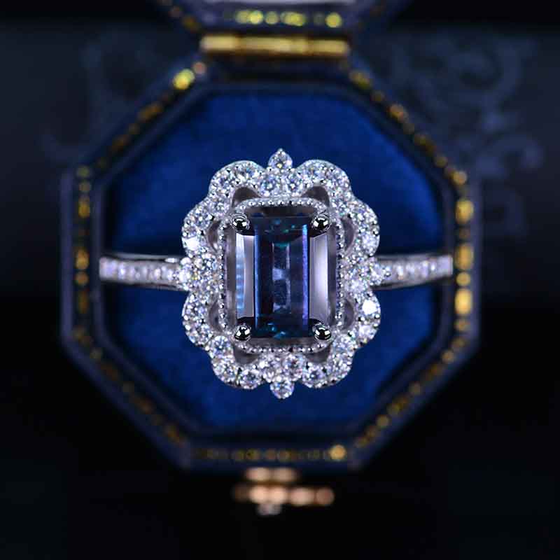2 Carat Alexandrite Emerald Cut Halo White Gold Engagement  Ring 2 Carat Alexandrite Emerald Cut Halo White Gold Engagement  Ring