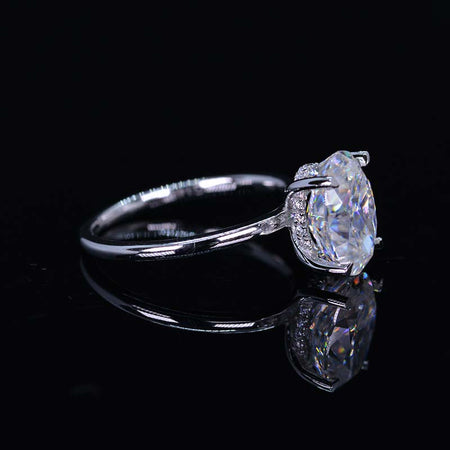 3.5 Carat Oval Cut Moissanite Ring, Hidden Halo Gold Engagement Ring