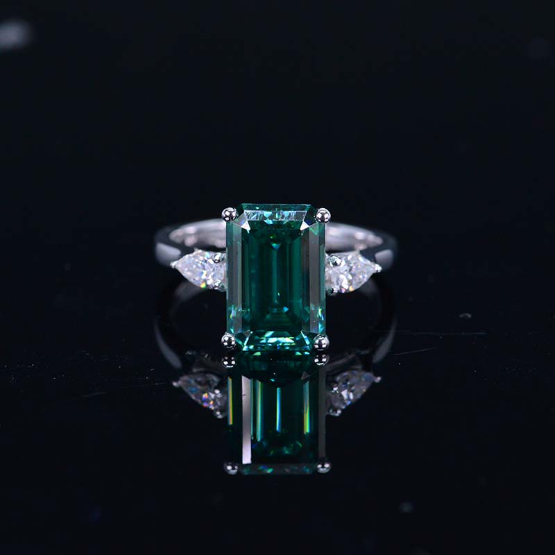 4 Carat Giliarto Elongated Emerald Cut Green Moissanite Gold Engagement Ring 4 Carat Giliarto Elongated Emerald Cut Green Moissanite Gold Engagement Ring
