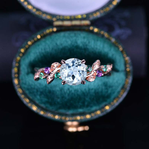 14k Solid Rose Gold Aquamarine Flower Ring — 2.43 Carat Natural Gemstone | March Birthstone Jewelry Gift