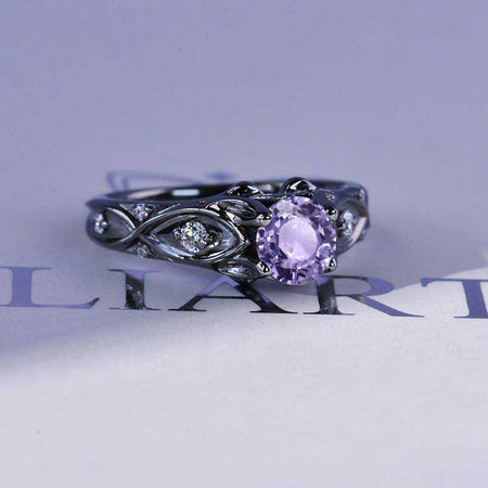 1 Carat 14K Black Gold Purple Sapphire Celtic Engagement Ring