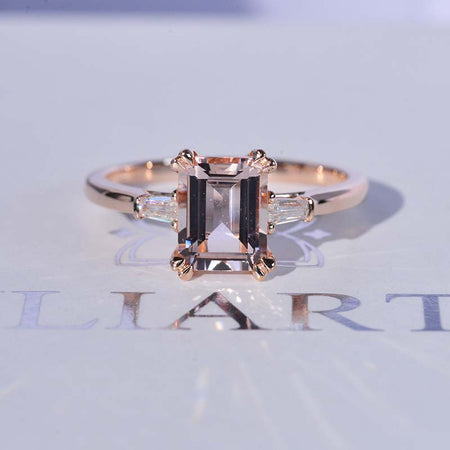 3Ct Emerald Cut Peach  Morganite Ring, Morganite Ring, Vintage Natural Morganite Ring, Genuine Morganite Emerald Cut Vintage Ring