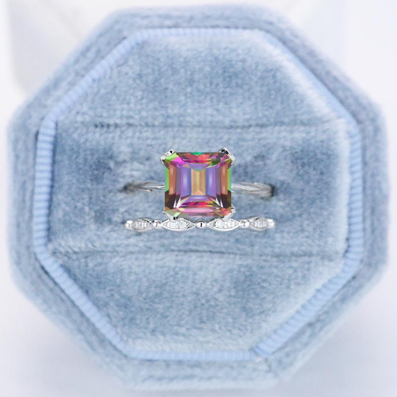 3 Carat Princess Genuine Natural Mystic Topaz Engagement Eternity Gold Ring Set 3 Carat Princess Genuine Natural Mystic Topaz Engagement Eternity Gold Ring Set