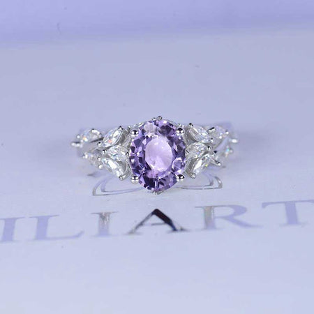 Celtic 3 Carat Oval Purple Sapphire 14K White Gold  Floral Fairy Tail Engagement Ring