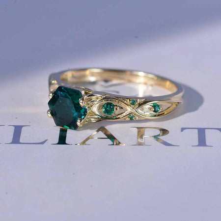 14K Yellow Gold Hexagonal Emerald Celtic Engagement Ring