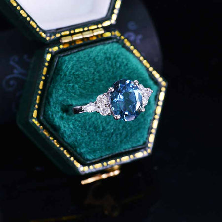 3 Carat Oval Teal Sapphire Engagement White Gold Ring