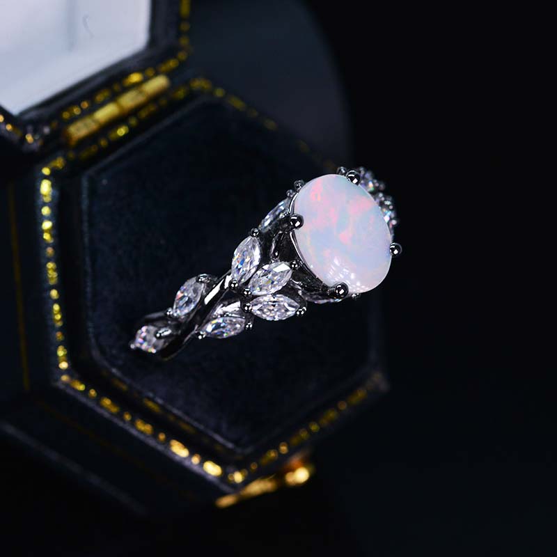 Celtic 2 Carat Oval Genuine Natural White Opal 14K Black Gold Engagement Ring Celtic 2 Carat Oval Genuine Natural White Opal 14K Black Gold Engagement Ring