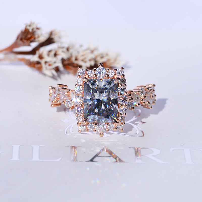 3 Carat Vintage Style 9x7mm Gray Radiant Cut Giliarto Moissanite Gold Floral Shank Engagement Ring 3 Carat Vintage Style 9x7mm Gray Radiant Cut Giliarto Moissanite Gold Floral Shank Engagement Ring