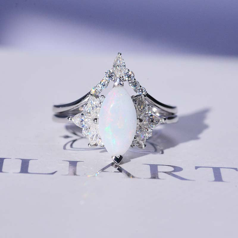 2 Carat Marquise White Opal 14K Solid Gold Ring Set 12x6mm Marquise Genuine Natural White Opal Vintage Wedding Ring. Fairy Tail Engagement Ring Anniversary Ring, Marquise Side Stones Ring Set 2 Carat Marquise White Opal 14K Solid Gold Ring Set 12x6mm Marquise Genuine Natural White Opal Vintage Wedding Ring. Fairy Tail Engagement Ring Anniversary Ring, Marquise Side Stones Ring Set