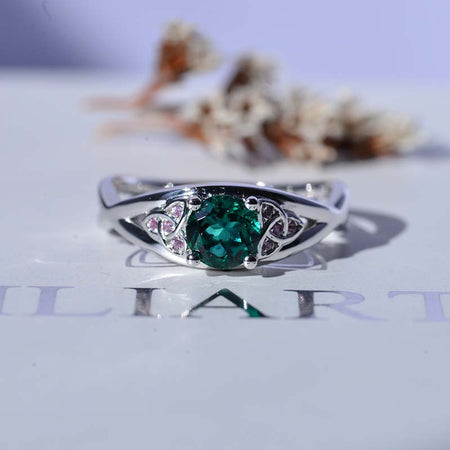 Fairy Tail Emerald Celtic Engagement Ring 14K White Gold