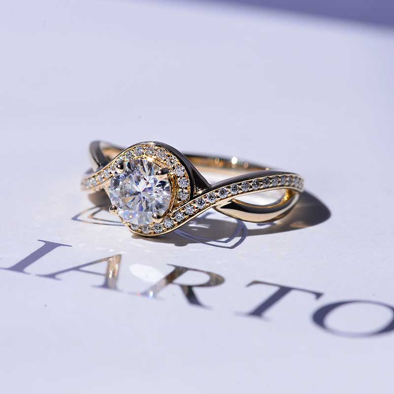 6mm Round 1 CTW Carat Moissanite Halo Twisted Shank Engagement Ring 6mm Round 1 CTW Carat Moissanite Halo Twisted Shank Engagement Ring