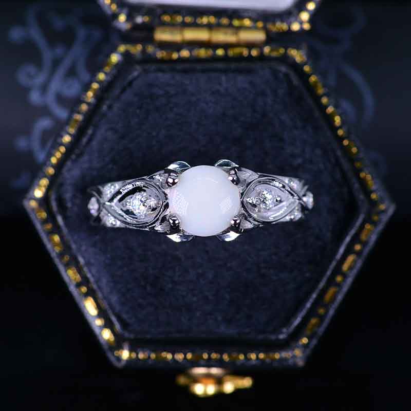 1.0 Carat Genuine Natural White Opal Engagement Ring 14K White Gold 1.0 Carat Genuine Natural White Opal Engagement Ring 14K White Gold