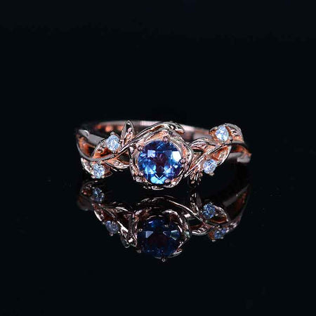 Rose Gold Plated Silver Dainty Alexandrite Ring Set, 1ct Oval Cut Alexandrite Ring Set, Silver Ring Unique Curved Marquise Cut Ring Set