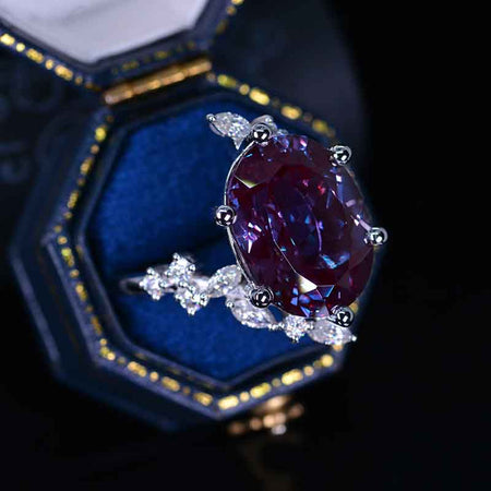 10 Carat Oval Alexandrite Floral Platinum Engagement Ring