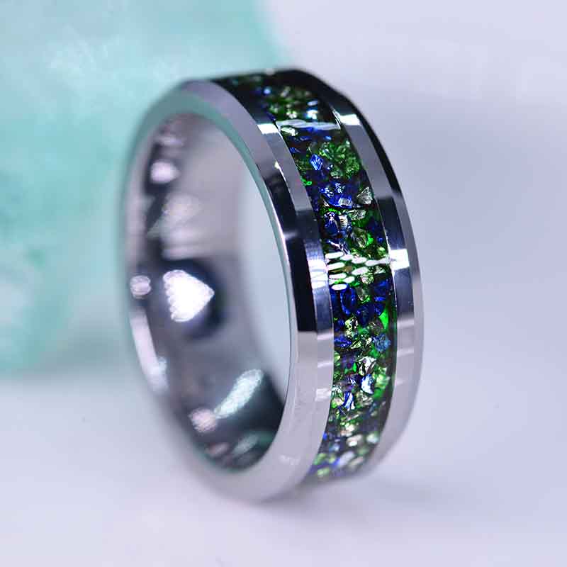 Genuine Crushed Raw Blue Sapphire And Peridot Men's Tungsten Ring Genuine Crushed Raw Blue Sapphire And Peridot Men's Tungsten Ring