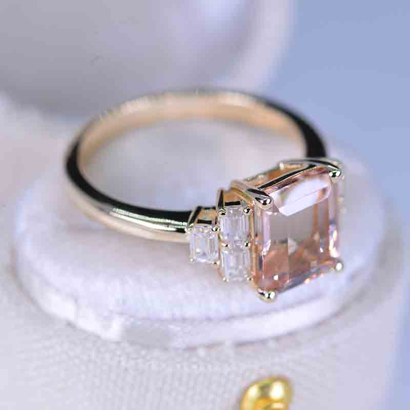 3 Carat Emerald Cut Genuine Peach Morganite Seven-Stone  Engagement Ring 3 Carat Emerald Cut Genuine Peach Morganite Seven-Stone  Engagement Ring