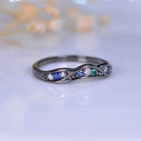 Custom Celtic Emerald Curved Wedding 14K Black Gold Ring