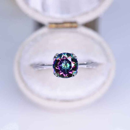 2 Carat Genuine Natural Mystic Topaz Leaf Floral Promissory Ring