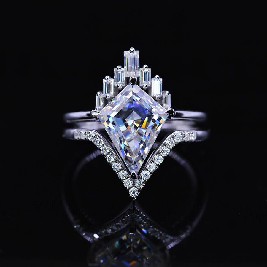 2.5 Carat Kite Diamond Halo 14K White Gold Engagement Ring,  Diamond Eternity Ring Set 2.5 Carat Kite Diamond Halo 14K White Gold Engagement Ring,  Diamond Eternity Ring Set