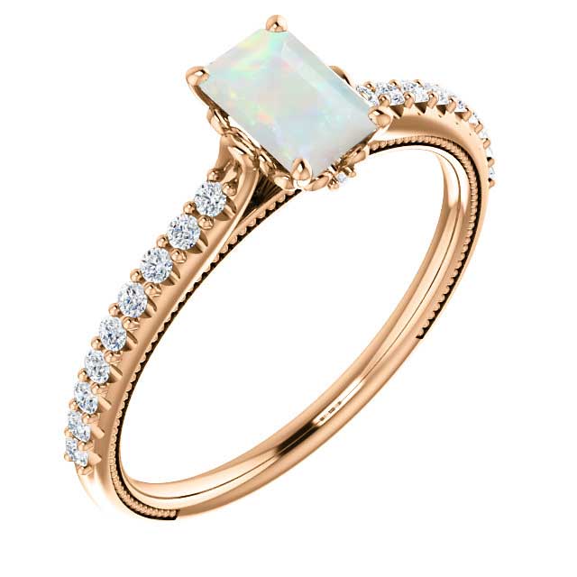 10K Gold 6x4 mm EmeraldWhite Opal Engagement Ring 10K Gold 6x4 mm EmeraldWhite Opal Engagement Ring