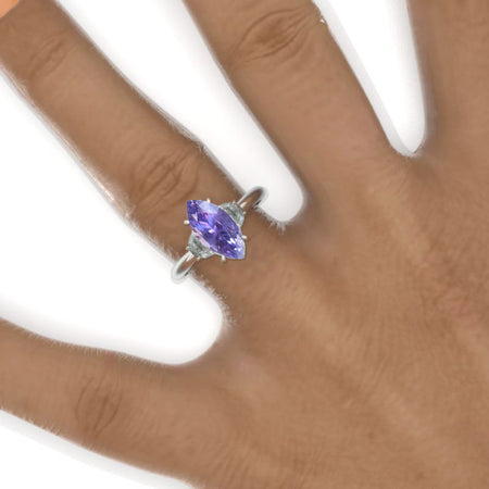 3 Carat Marquise Half-Moon Purple Sapphire 14K Gold Engagement Promissory Ring