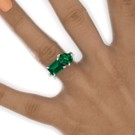 3 Carat Emerald Cut with Pear Cut Paired Emerald Two-Stone East-West Engagement Ring Model 760-9x7mm