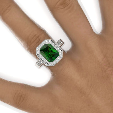 3 Carat Vintage Style Emerald Cut Emerald White Gold Engagement Ring