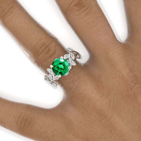 2 Carat Emerald Twig Floral White Gold Engagement Ring