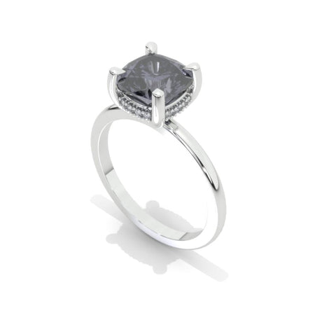 2 Carat Cushion Cut  Hidden Halo Giliarto Dark Gray Blue  Moissanite Diamond White Gold Engagement  Ring