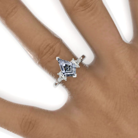 2.5 Carat Kite Shield Gray Moissanite Engagement Ring. 2.5CT Fancy Shape Gray Moissanite Ring