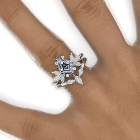 2.5 Carat Kite Gray Moissanite Engagement Ring. 2.5CT Fancy Shield Shape Gray Moissanite Ring Set