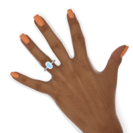 5 Carat Oval Cut Genuine Natural Moonstone Hidden Halo White Gold Engagement Ring