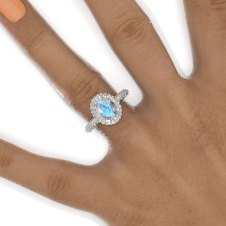 3 Carat Oval Cut Labradorite Double Halo White Gold Engagement Ring