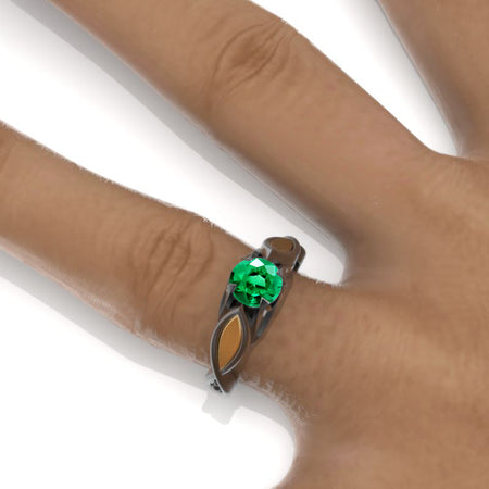 14K Black and Yellow Gold Emerald Celtic Engagement Ring