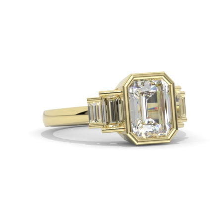 3 Carat Giliarto Emerald Cut Bezel Set Moissanite Five-Stone Engagement Ring