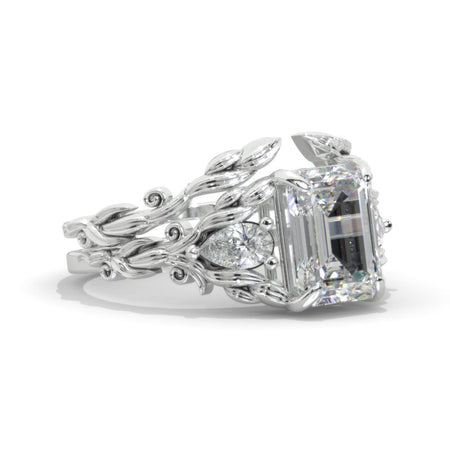3 Carat Emerald Halo LAB-Grown Diamond Floral Shank  White Gold Engagement Ring Set Model 1102