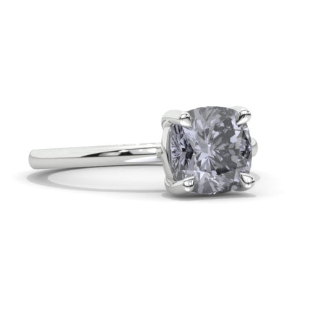 3 Carat Cushion Cut  Solitaire Dark Gray Blue  Moissanite  White Gold Engagement  Ring