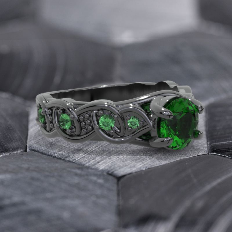 Celtic Emerald Engagement Ring 14K Black Gold Celtic Emerald Engagement Ring 14K Black Gold