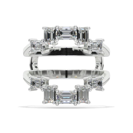 Art Deco Baguette Teal Sapphire Double Ring Insert  14K White Gold