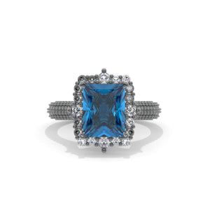 3Ct Genuine London Blue Topaz Engagement Ring Halo Radiant  Topaz Engagement Ring