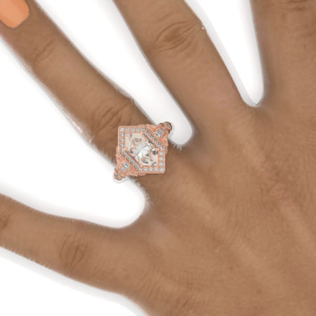 14K White Gold 3 Carat Hexagon Halo Moissanite  Floral Engagement Ring