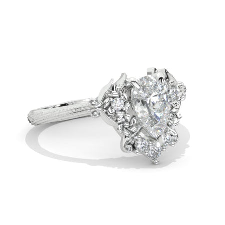 14K White Gold 1.5 Carat Pear Cut Moissanite Cluster Floral Engagement Ring