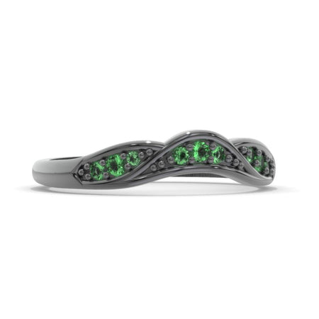 Celtic Emerald Curved Wedding 14K Black Gold Ring