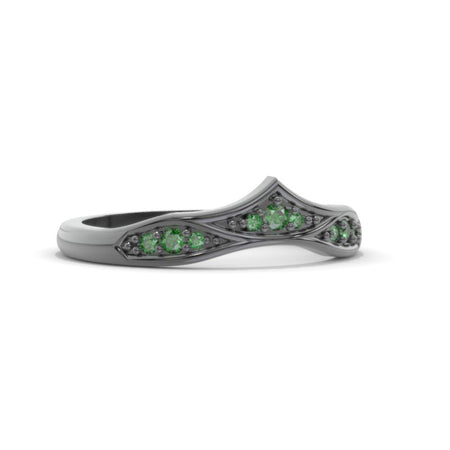Celtic Emerald Curved Wedding 14K Black Gold Ring Ver 2