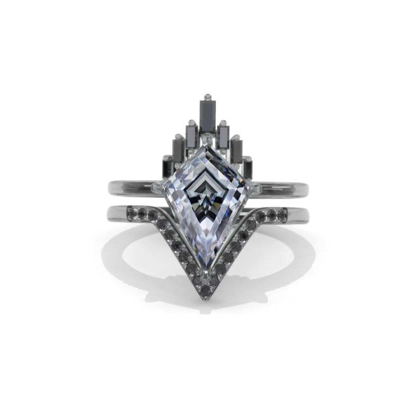 4 Carat Kite Dark Gray Moissanite Halo Engagement Ring, Eternity Ring Set #63331 4 Carat Kite Dark Gray Moissanite Halo Engagement Ring, Eternity Ring Set #63331
