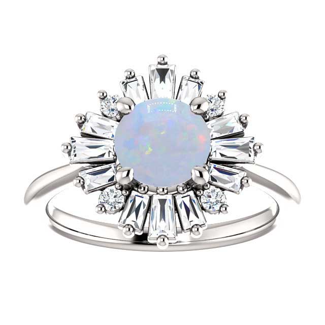 14K White Gold 6.5mm Round White Opal 1/2 CTW Diamond Engagement Ring 14K White Gold 6.5mm Round White Opal 1/2 CTW Diamond Engagement Ring