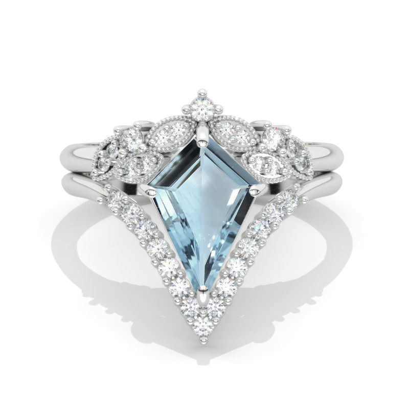 2.5 Carat Kite Genuine Natural Aquamarine Halo Engagement Ring Set. 2.5CT Fancy Kite Shape Genuine Natural Aquamarine Ring Set 2.5 Carat Kite Genuine Natural Aquamarine Halo Engagement Ring Set. 2.5CT Fancy Kite Shape Genuine Natural Aquamarine Ring Set