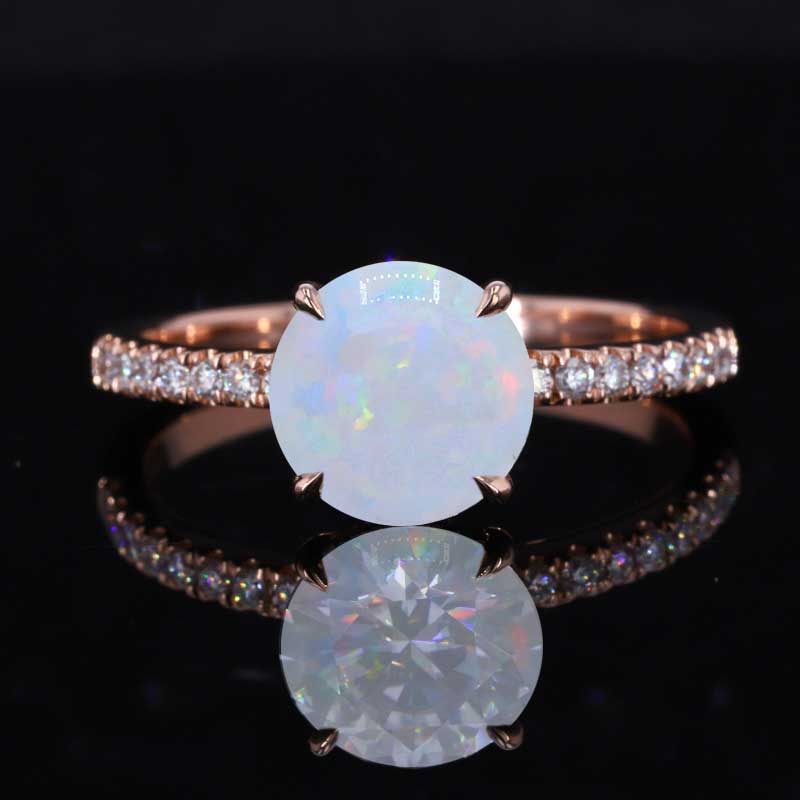 2 Carat Round Hidden Halo Genuine White Opal  Rose Gold Engagement Ring 2 Carat Round Hidden Halo Genuine White Opal  Rose Gold Engagement Ring